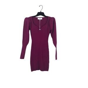 L’Academie Ribbed Dress Puff Sleeve Split Neck